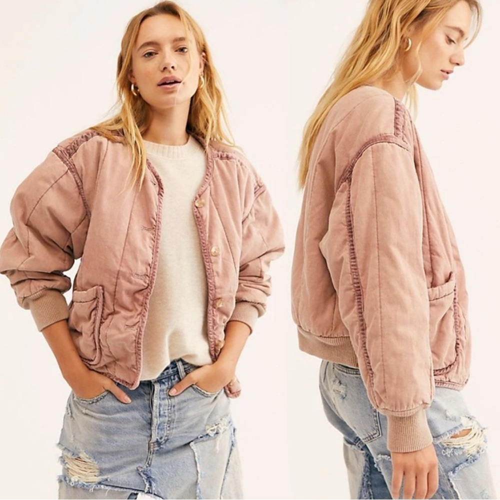Free People Mixed Signals Quilted Button Jacket